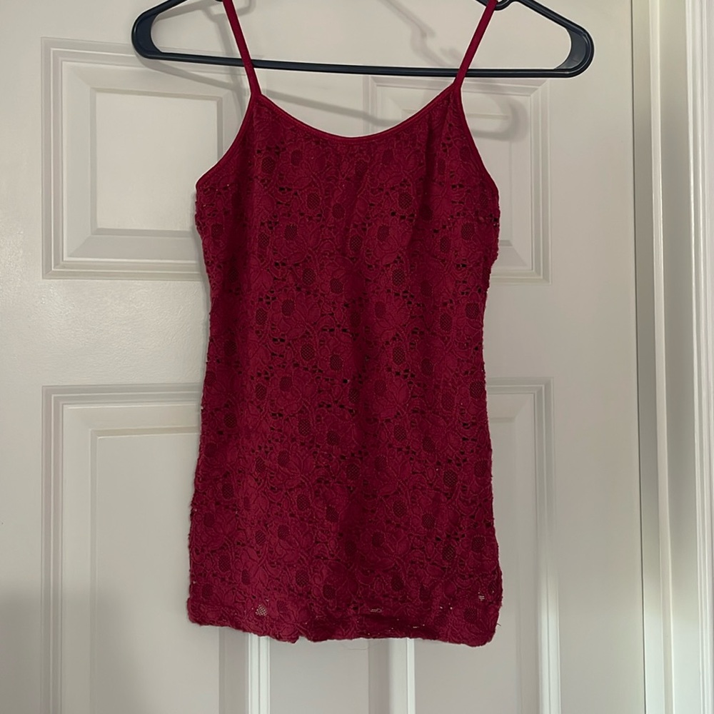 Candies Wine Red Double Lined Embroidered Tank Top